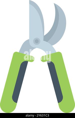 Sharp secateurs with green handles for trimming branches in the garden Stock Vector