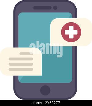 Modern smartphone displaying medical cross and chat bubbles, representing online healthcare services Stock Vector