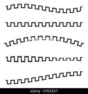 Zigzag border lines. Abstract geometric patterns. Wavy square shapes. Vector black elements. Stock Vector