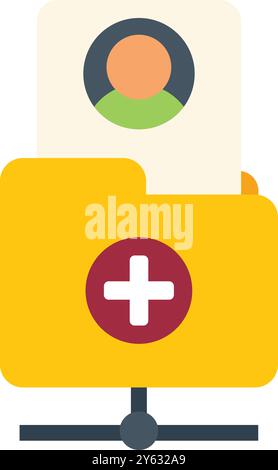 Folder icon being shared on a computer network, adding new user profile with plus symbol Stock Vector