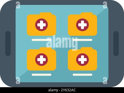 Online medical record storage on smartphone screen displaying patient files folders with cross symbols for healthcare management concept Stock Vector