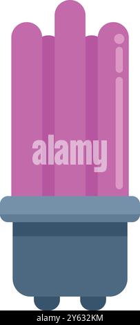 Ultraviolet fluorescent light bulb emitting ultraviolet light, flat cartoon vector illustration isolated on white background Stock Vector