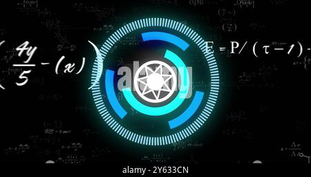 Rotating geometric shapes and mathematical formulas, scientific data processing image Stock Photo