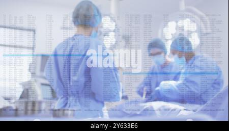 Image of data processing over diverse surgeons during operation Stock Photo