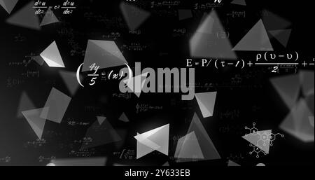 Mathematical equations and geometric shapes image over black background Stock Photo