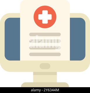 Online medical record with a cross symbol displayed on a computer screen, representing digital healthcare and access to patient data Stock Vector