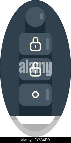 Modern car key fob with buttons locking and unlocking a vehicle is shown against a white background Stock Vector