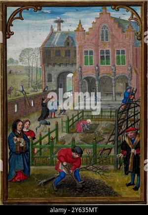 The Hours of Hennessy (Hours of Notre-Dame). Labors of the Months: March. Museum: Bibliothèque royale de Belgique. Author: Bening, Simon, (Workshop). Stock Photo