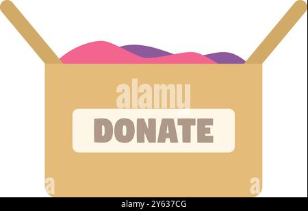 Open cardboard donation box full of clothes, ready to be sent to a charity organization Stock Vector