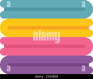 This minimalist image shows a stack of four colorful towels, perfect for showcasing organization or spa related themes Stock Vector