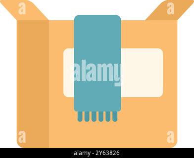 Open cardboard box with a warm scarf inside for donation concept Stock Vector