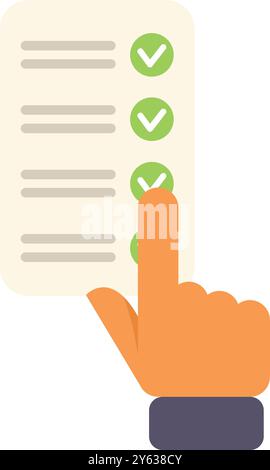Hand is ticking off items on a checklist, indicating completion of tasks Stock Vector