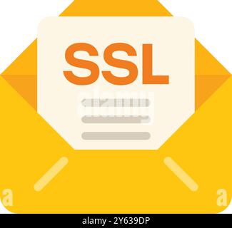 Yellow email envelope containing a document about ssl certification Stock Vector