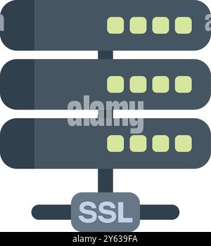 Server rack connected to ssl, illustrating the concept of secure sockets layer and data security Stock Vector
