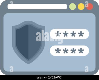 Website is showing a shield icon, representing the concept of online security and passwords Stock Vector