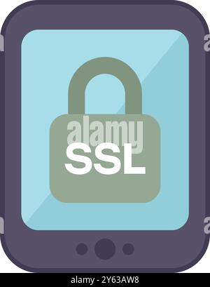 Minimalist graphic showing a locked padlock on a mobile phone screen, representing secure ssl encryption technology Stock Vector