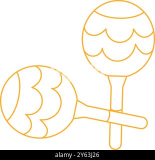 Outline of maracas with decorative patterns in yellow, Vector Stock Vector