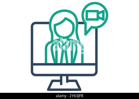 Webinar icon. line icon style. monitor with teacher and video sign. icon related to online course. education elements vector illustration Stock Vector