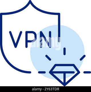 Diamond and VPN shield. Top-tier protection for personal and financial information. Premium account. Pixel perfect, editable stroke vector icon Stock Vector