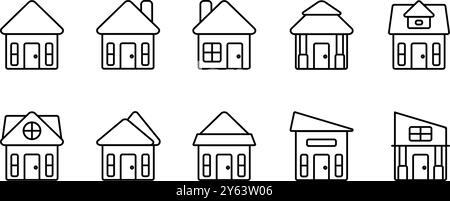 10 icons of house, black outline Stock Vector