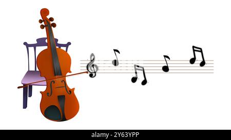 Cello and music notes, Melody of music abstract with musical notes and signs musical banner, playing on cello with musical notes around, Violin music Stock Photo