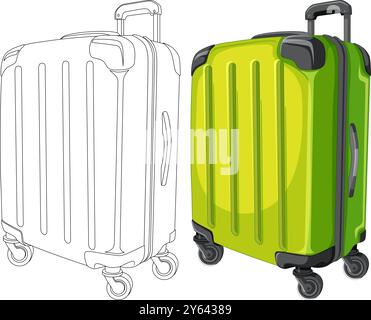 Colorful and outlined suitcase on wheels Stock Vector