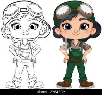 Girl in green overalls with goggles Stock Vector