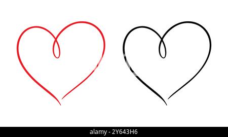 Red and black heart vector icons. Vector hearts for valentine day. Heart symbol. Heart sign. Stock Vector