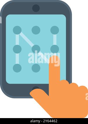 Finger is touching a smartphone screen to unlock it with a pattern password Stock Vector