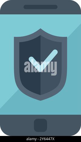 Smartphone is displaying a shield with a checkmark, indicating successful security measures Stock Vector