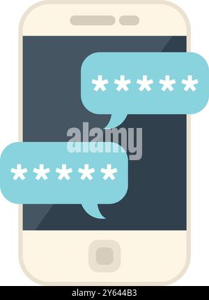 Smartphone is displaying two blue chat bubbles with a hidden password of asterisks, representing online security Stock Vector