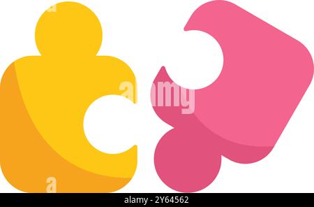 Two colorful puzzle pieces are connecting, symbolizing teamwork and the importance of collaboration Stock Vector
