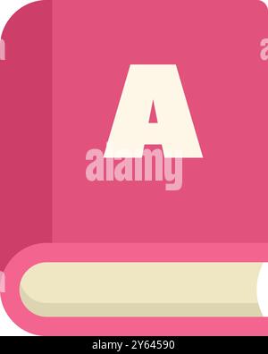 Pink book cover with the letter a on the front, representing education and learning Stock Vector