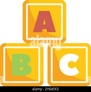 Three colorful wooden blocks forming a pyramid with the letters a, b, and c on them, representing early childhood education Stock Vector