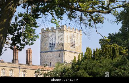 Tower over the chapel at Jesus College, University of Cambridge, England. Stock Photo