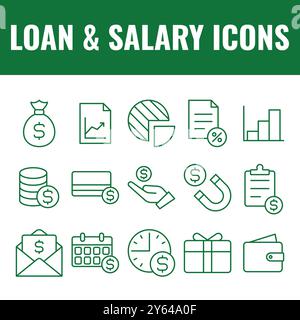 Loan and Salary icons set vector. loan icons vector. salaries income loan money vector icons. Stock Vector