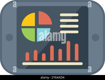 Mobile phone is displaying various colorful charts and graphs, indicating positive growth and data analysis Stock Vector