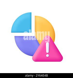 Diagram chart with warning symbol. Risk, business and finance concept. 3d vector icon. Cartoon minimal style. Stock Vector