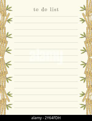 To do list blank lined, lined yellow background with an ornament of bamboo border. Planner, reminders. Vector illustration Stock Vector
