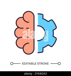 Human brain and gear RGB color icon Stock Vector