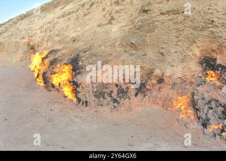 Yanar Dag  'burning mountain' -  a natural gas fire near Baku, Azerbaijan Stock Photo