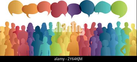 Communication across diverse cultures -  Multicultural dialogue represented by colored silhouettes and speech bubbles of multiethnic individuals Stock Vector