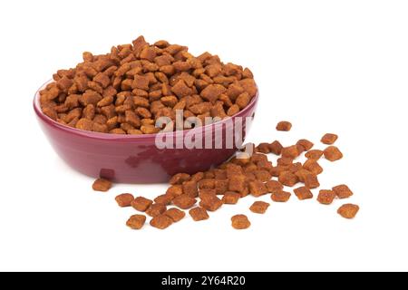 Dry pet food in bowl isolated on white background Stock Photo