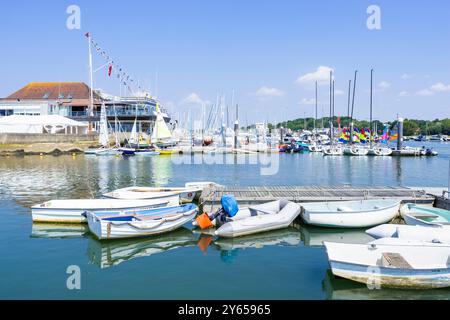 Lymington Hampshire - Yachts and small boats moored on the Lymington River at the Royal Lymington Yacht Club Lymington Hampshire England UK GB Europe Stock Photo