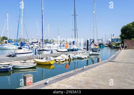 Lymington Quay on Town Quay Lymington River with yachts and small boats moored at a pontoon in Lymington Hampshire England UK GB Europe Stock Photo