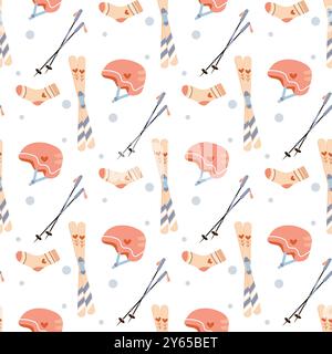 Set winter holiday, sport. Seamless pattern, helmet, skis, skates and other equipment Vector cute Stock Vector