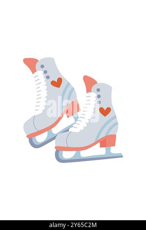 Cute blue women skates with heart, illustration on white background. Vector isolated Stock Vector