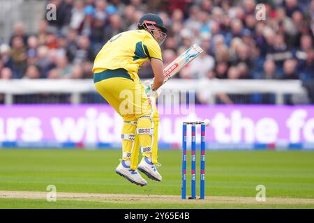 Australia's Mitchell Marsh batting during the third one day international match at the Seat Unique Riverside, Chester-le-Street, County Durham. Picture date: Tuesday September 24, 2024. Stock Photo