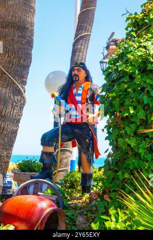 Torremolinos, Spain, Andalusia, Costa del Sol - May 21, 2019. The beach bar 'El Velero' is considered a landmark. There are ponds, countless flowers, Stock Photo