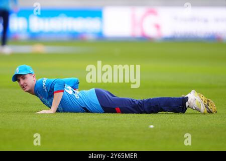 England's Harry Brook during the third one day international match at the Seat Unique Riverside, Chester-le-Street, County Durham. Picture date: Tuesday September 24, 2024. Stock Photo